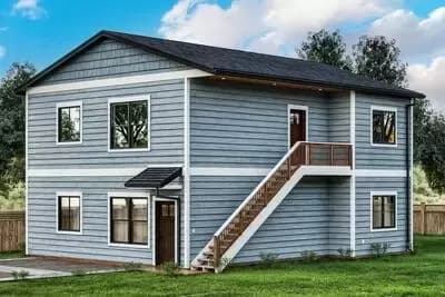 Traditional Duplex House Plan with Stacked Units - 1996 Sq Ft