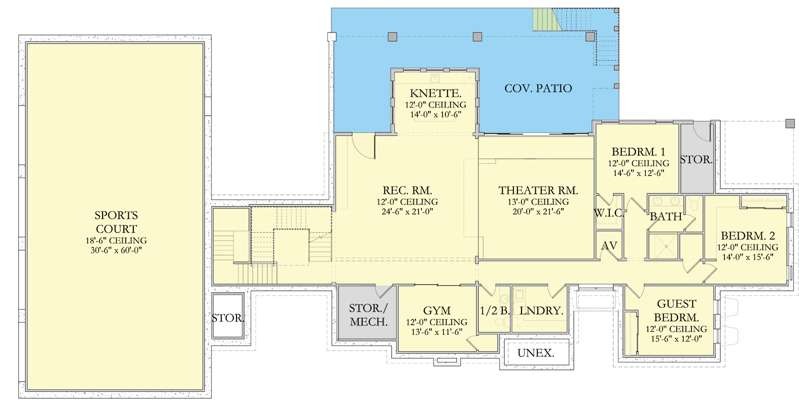 Plan 490125NAH: Contemporary Farmhouse Plan with Lower Level Sport Court - 9583 Sq Ft - Floor Plan - Lower Level - Contemporary, Country, Farmhouse, Hill Country, New American, Ranch, Transitional