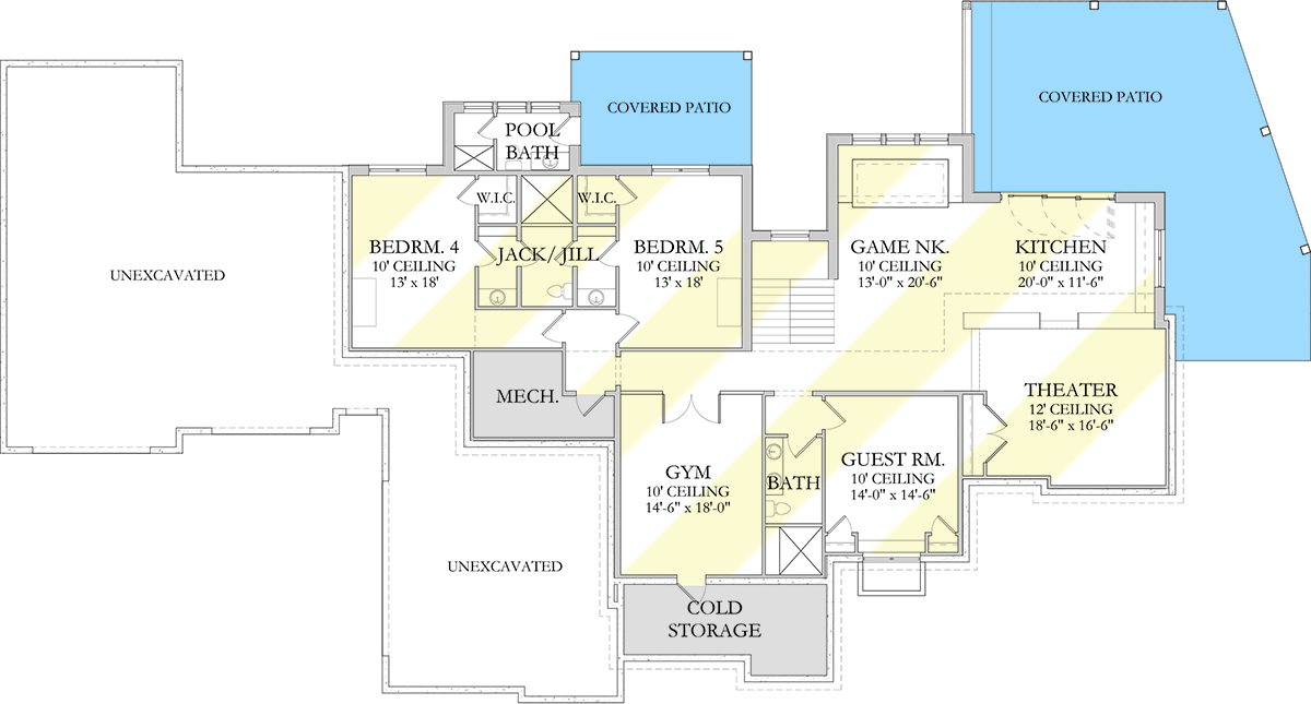 Plan 490126NAH: 3-Bedroom Transitional Farmhouse Plan with Two-Story Great Room - 4264 Sq Ft - Floor Plan - Optional Lower Level - Contemporary, Farmhouse, Transitional