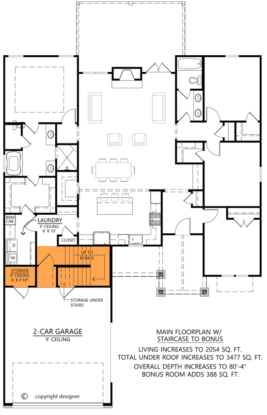 Plan 56551SM: 4-Bed New American Craftsman Plan with Flex Room Under 2000 Sq Ft - Floor Plan - Bonus Stairs Location - Country, Craftsman, Modern Farmhouse, New American, Transitional