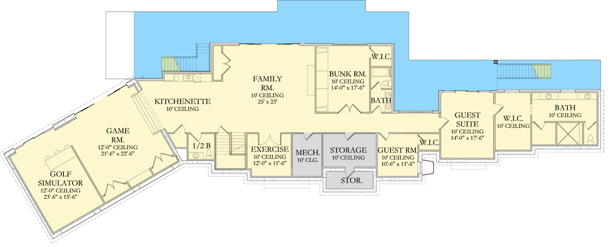 Plan 490127NAH: Single-Story European House Plan with Angled Garage - 6557 Sq Ft - Floor Plan - Lower Level - European, Traditional, Transitional