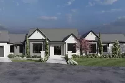 Single-Story European House Plan with Angled Garage - 6557 Sq Ft