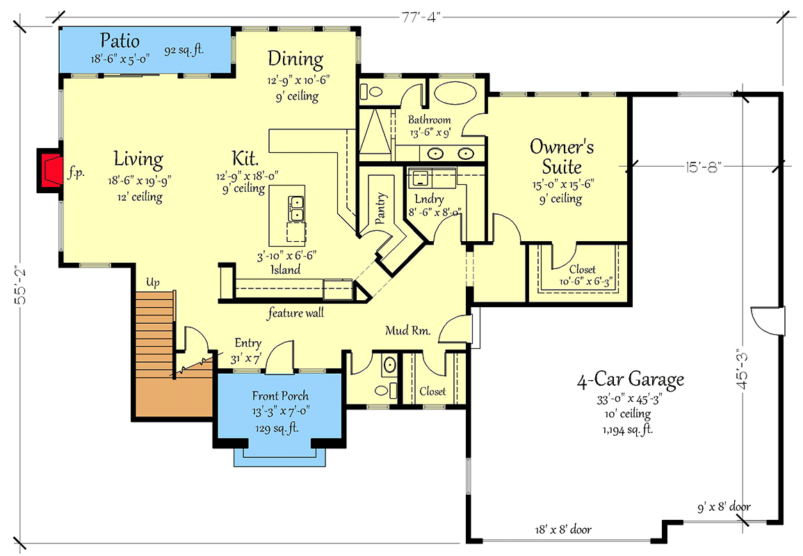 Plan 833017WAT: 4-Bed Contemporary Farmhouse Plan with Dual Kitchen Islands and 4-Car Garage - Floor Plan - Main Level - Contemporary, Modern Farmhouse, New American, Transitional