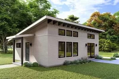 Charming 1-Bed Mid-Century Modern Cottage House Plan - 720 Sq Ft