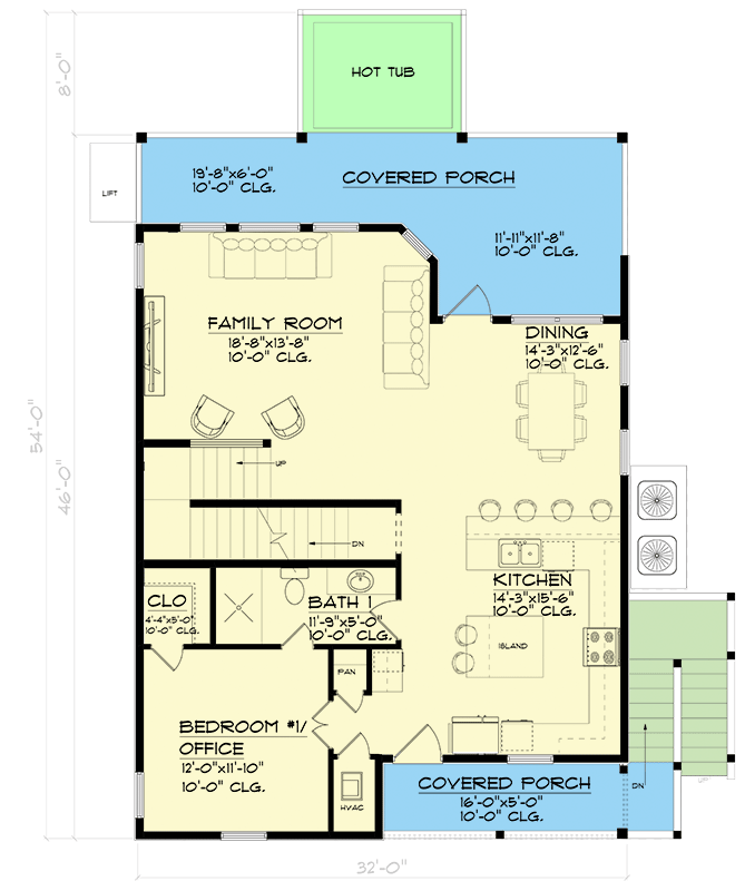 Plan 461050DNN: 4-Bed Costal House Plan with Flex Room - 2787 Sq Ft - Floor Plan - Main Level - Coastal