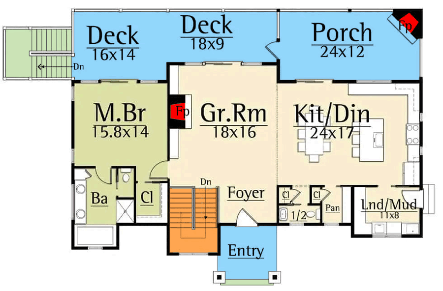 Plan 18722CK: One-Story Mountain House Plan with Outdoor Fireplace - 3206 Sq Ft - Floor Plan - Main Level - Country, Craftsman, Mountain, Rustic