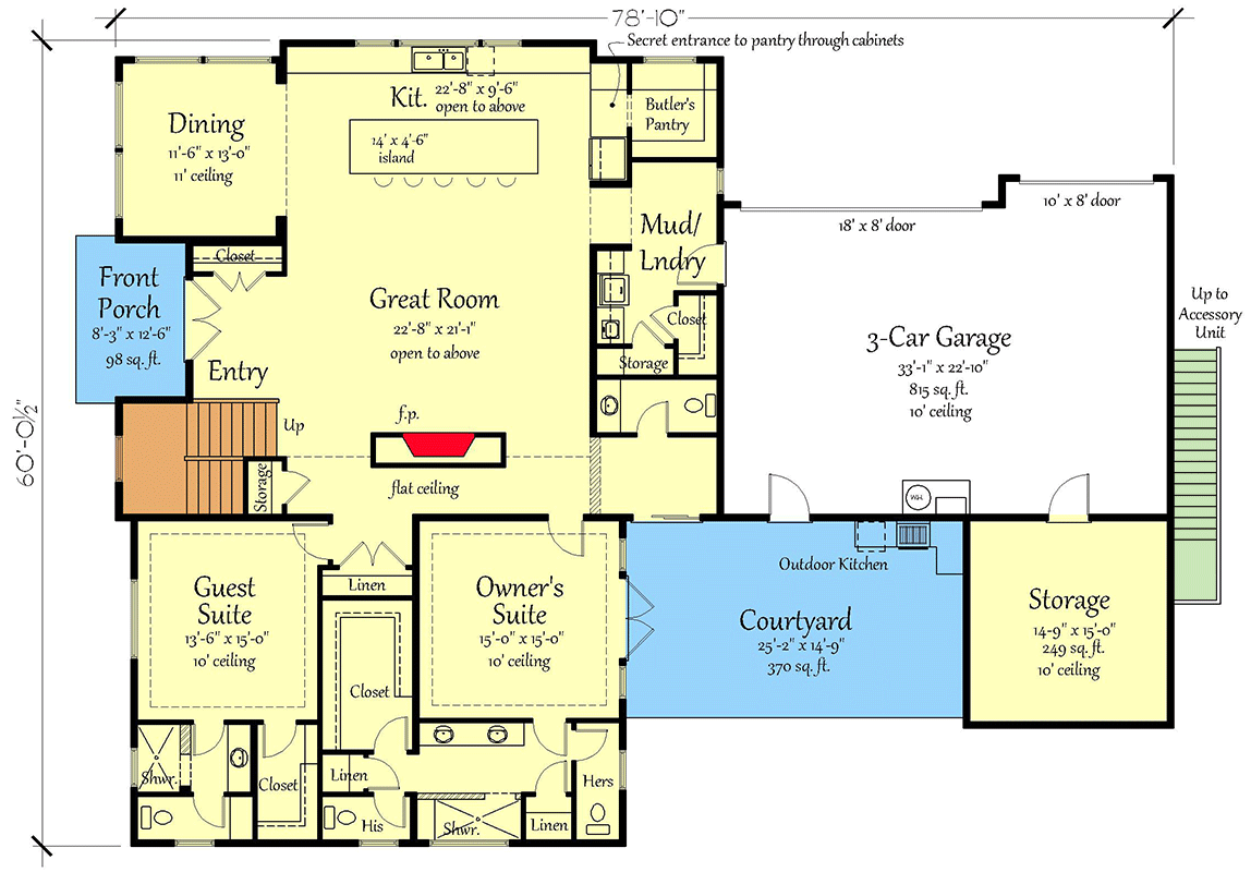 Plan 833025WAT: Modern Farmhouse Plan for Corner Lot with Attached 1-Bed Apartment  - 4134 Sq Ft - Floor Plan - Main Level - Contemporary, Modern Farmhouse, New American, Transitional
