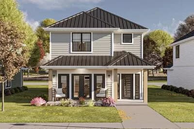 Two-Story Traditional House Plan for Narrow Lot Under 1700 Sq Ft