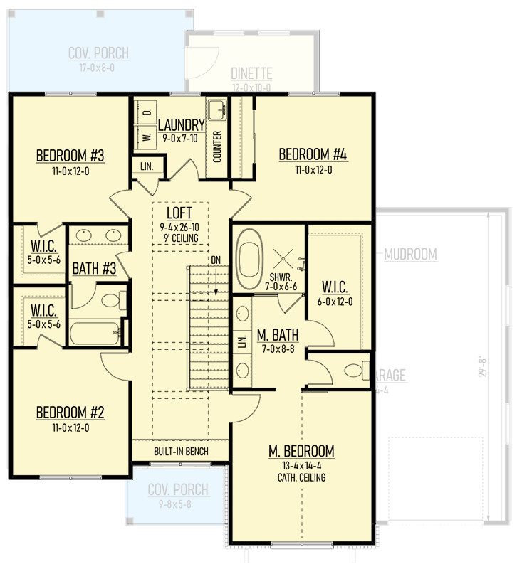 Plan 310006GLH: 4-Bed New American House Plan with Home Office - 2419 Sq Ft - Floor Plan - 2nd Floor - Craftsman, New American, Transitional