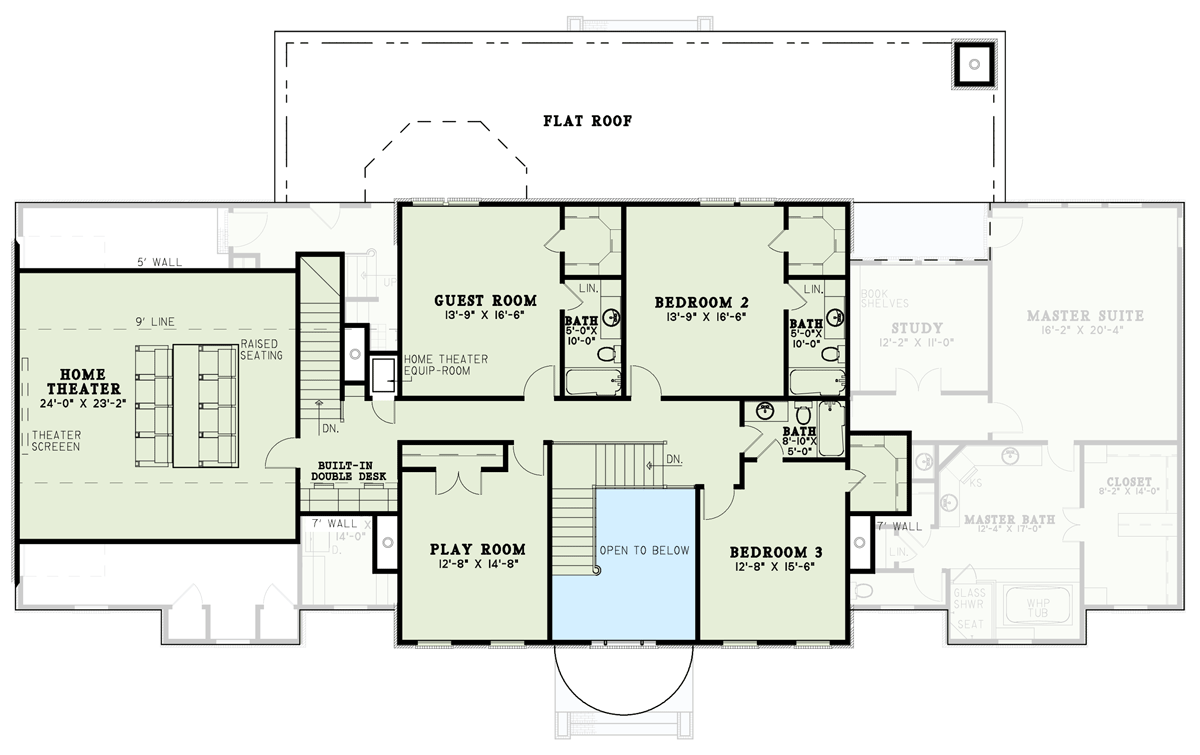 Plan 59000ND: 4-Bed Traditional Brick Colonial House Plan with Closed Floor Plan - 4996 Sq Ft - Floor Plan - 2nd Floor - Colonial, Georgian, Southern, Traditional