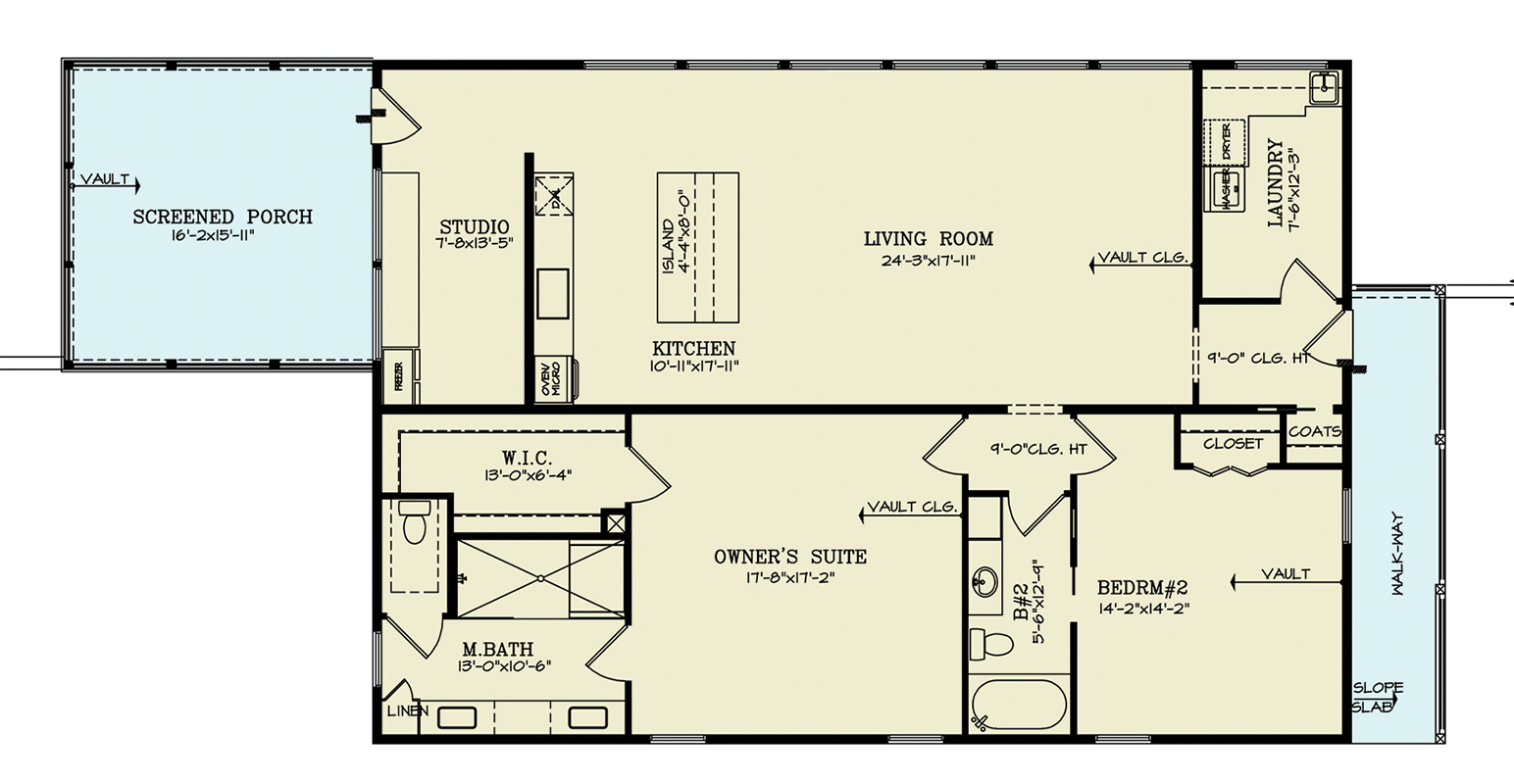 Plan 25839GE: 3-Bed Contemporary Lake House Plan With Front-Sloping Lot - 2890 Sq Ft - Floor Plan - Main Level - Contemporary