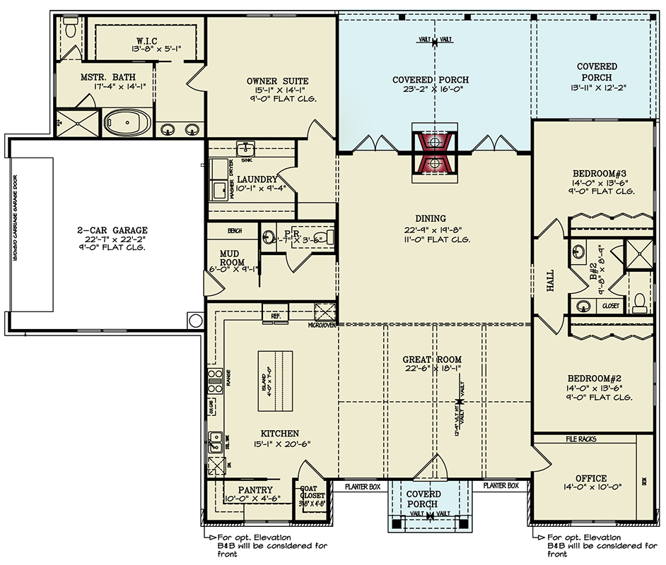 Plan 25840GE: Single-Story Contemporary House Plan with Outdoor Living Space - 2743 Sq Ft - Floor Plan - Main Level - Contemporary, Ranch, Transitional