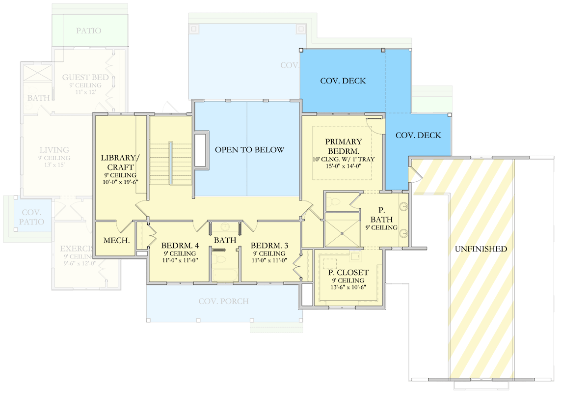 Plan 490132NAH: 4-Bed Mountain House Plan with 1-Bed Attached Apartment - 4091 Sq Ft - Floor Plan - 2nd Floor - Mountain, New American