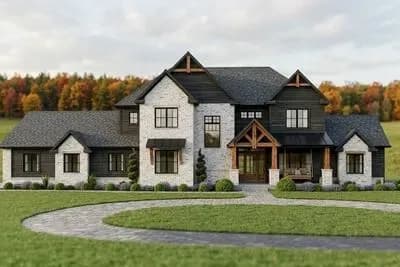 Two-Story New American House Plan with Home Office and Media Room - 4749 Sq Ft