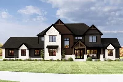 Two-Story New American House Plan with Home Office and Media Room - 4749 Sq Ft