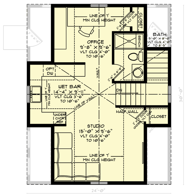 Plan 520027RKY: 2-Car Garage ADU Plan with Second Floor Studio and Office - 575 Sq Ft - Floor Plan - Image #8 - Carriage, Country, Farmhouse, Modern Farmhouse