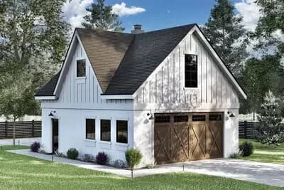 2-Car Carriage House Plan with Second Floor Studio Apartment - 575 Sq Ft