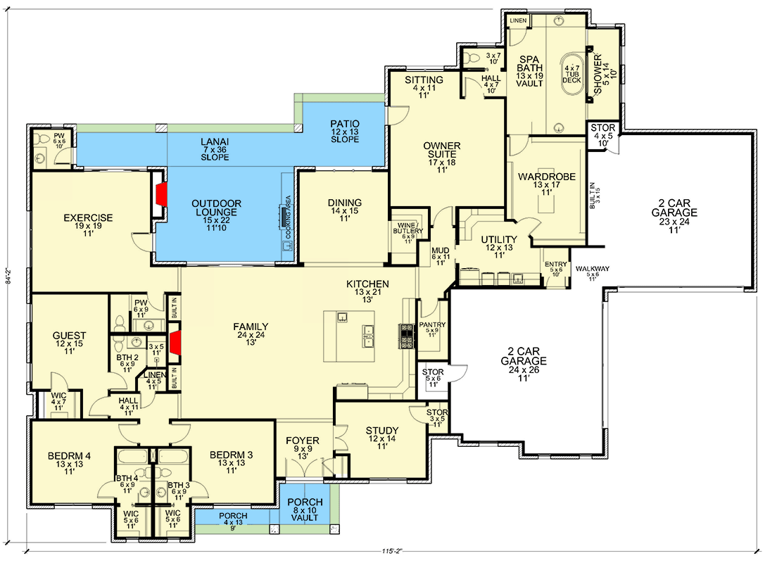 Plan 36710TX: 4-Bed Modern Acadian House Plan with Outdoor Living Space - 4096 Sq Ft  - Floor Plan - Main Level - Acadian, French Country, Southern