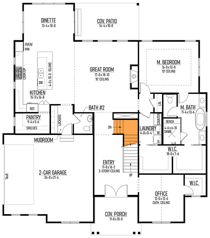 Plan 310007GLH: 4-Bed Modern Farmhouse Plan with Loft - 3288 Sq Ft - Floor Plan - Basement Stairs Location - Modern Farmhouse, New American