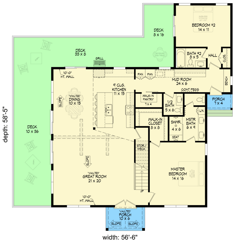 Plan 680492VR: 4-Bed Craftsman Cottage House Plan with Loft - 2413 Sq Ft - Floor Plan - Main Level - Cottage, Craftsman, Traditional