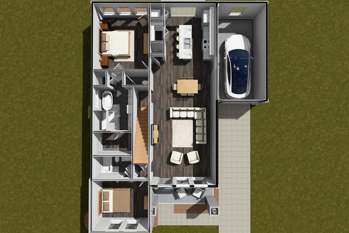 Plan 52389WM: 4-Bed Contemporary House Plan with Flex Room -  1746 Sq Ft - Image #7 - Contemporary
