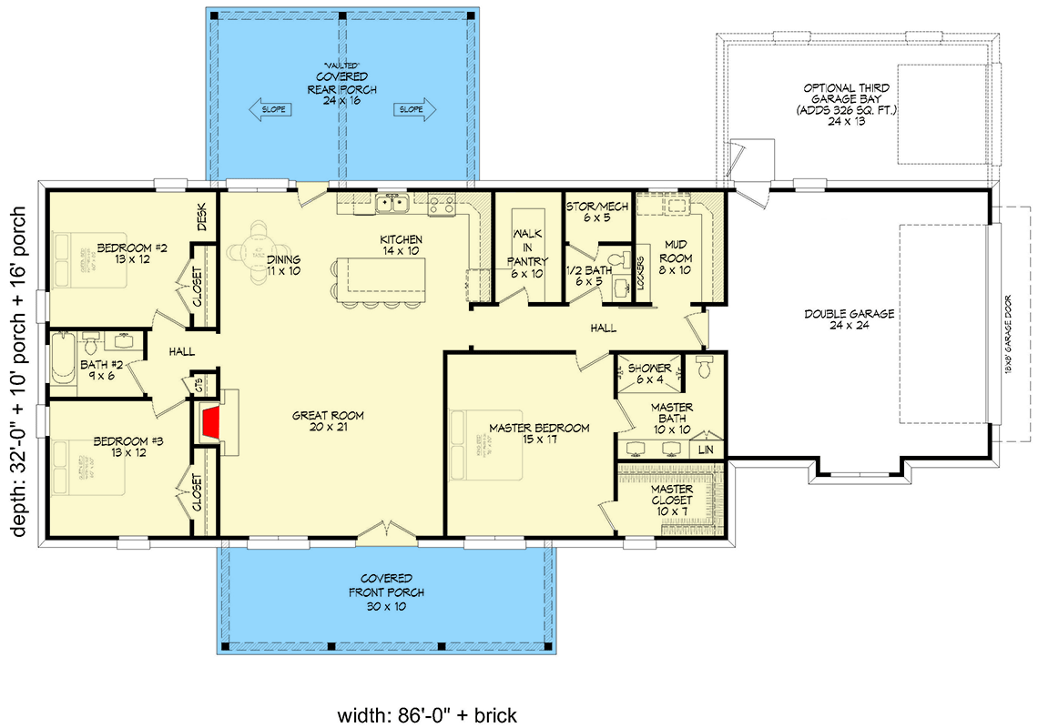 Plan 680496VR: 3-Bed Modern Farmhouse Plan with Outdoor Living - 1984 Sq Ft - Floor Plan - Main Level - Country, Farmhouse, Modern Farmhouse