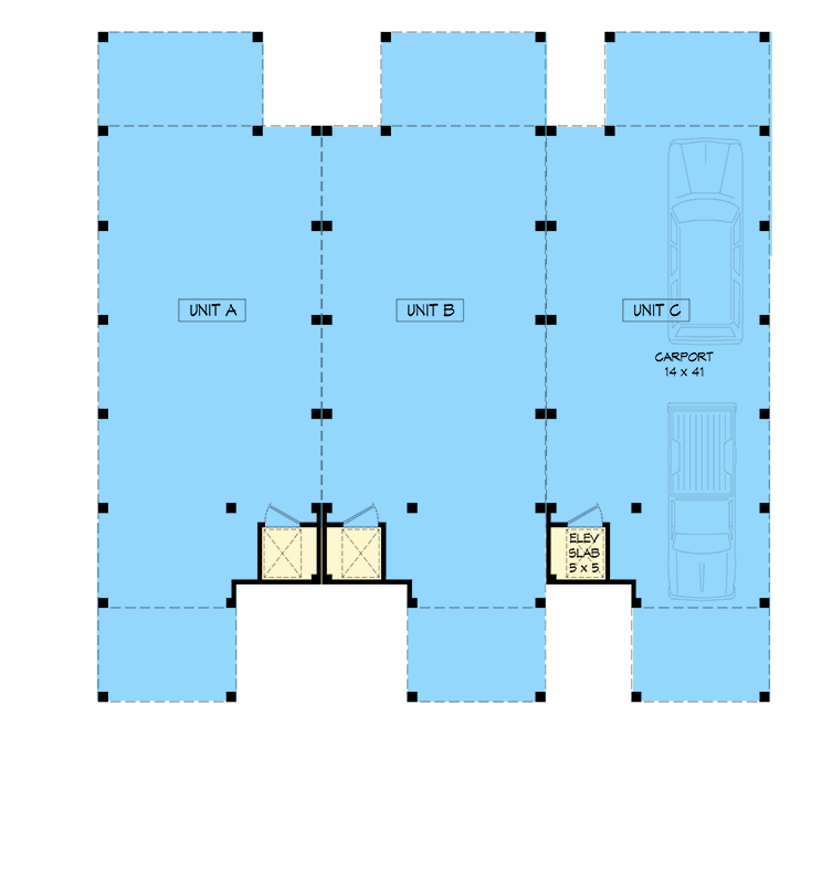 Plan 680497VR: Contemporary Triplex House Plan with Matching 3-Bed Units - 2133 Sq Ft  - Floor Plan - Lower Level - Coastal Contemporary, Contemporary