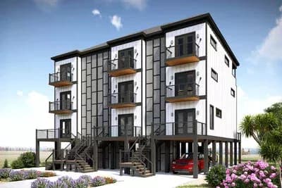 Contemporary Triplex House Plan with Matching 3-Bed Units - 2133 Sq Ft 