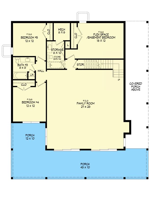 Plan 680498VR: 5 to 6 Bedroom Mountain House Plan with Wrap Around Porch - 4068 Sq Ft - Floor Plan - Lower Level - Country, Craftsman, Mountain