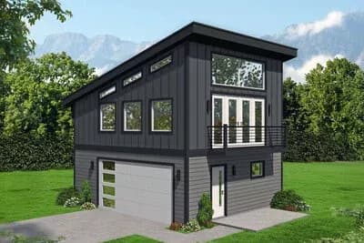 Two-Story Garage Plan with Loft Under 600 Sq Ft