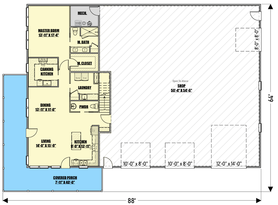 Plan 400025FTY: 3-Bed Barndominium House Plan with Oversized Garage - 2882 Sq Ft - Floor Plan - Main Level - Barndominium, Country