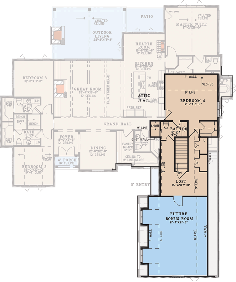 Plan 70908MK: Two-Story European House Plan with Hearth Room - 3755 Sq Ft - Floor Plan - 2nd Floor - European, Traditional