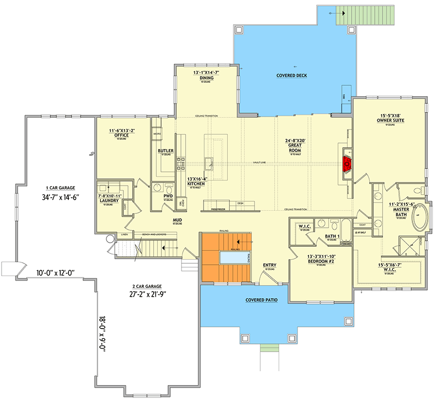 Plan 849046PGE: Two-Story Transitional Farmhouse Plan with Optionally Finished Lower Level - 3484 Sq Ft - Floor Plan - Main Level - Country, Farmhouse, Transitional