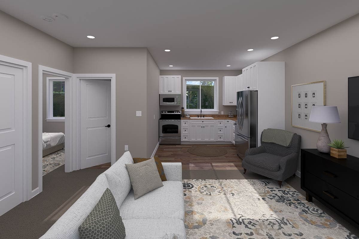 Plan 61567UT: 1-Bed ADU House Plan Under 700 Sq Ft - Image #7 - Country, Traditional