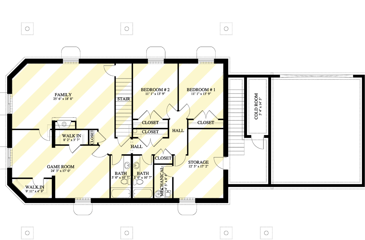 Plan 61569UT: 4-Bed Mountain Log Cabin House Plan with Warp-Around Porch - 4010 Sq Ft - Floor Plan - Optionally Finished Lower Level
 - Log Cabin, Mountain