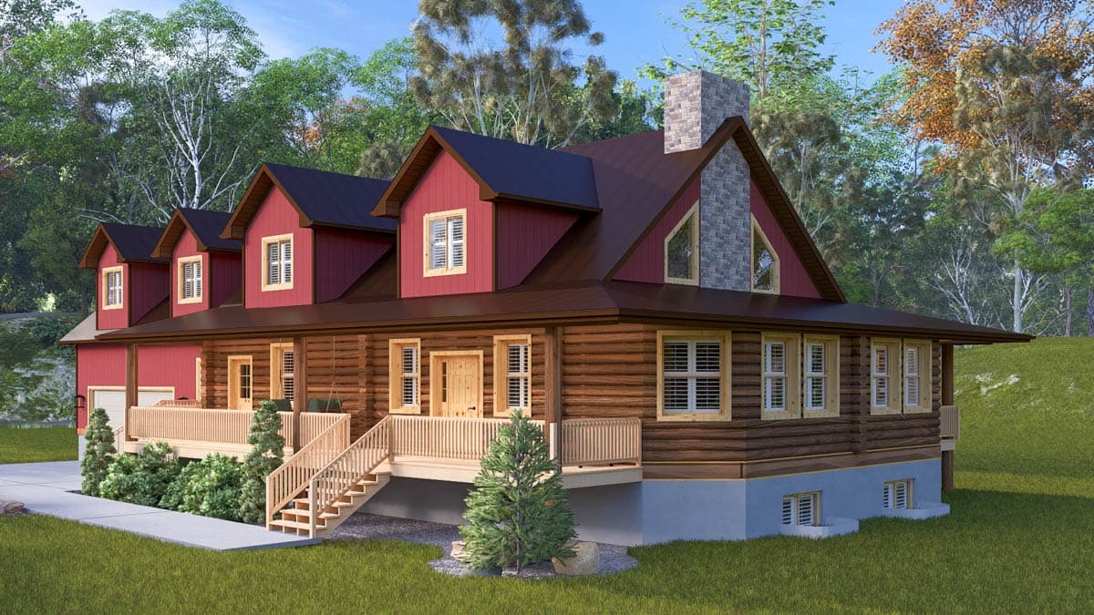 Plan 61569UT: 4-Bed Mountain Log Cabin House Plan with Warp-Around Porch - 4010 Sq Ft - Image #17 - Log Cabin, Mountain