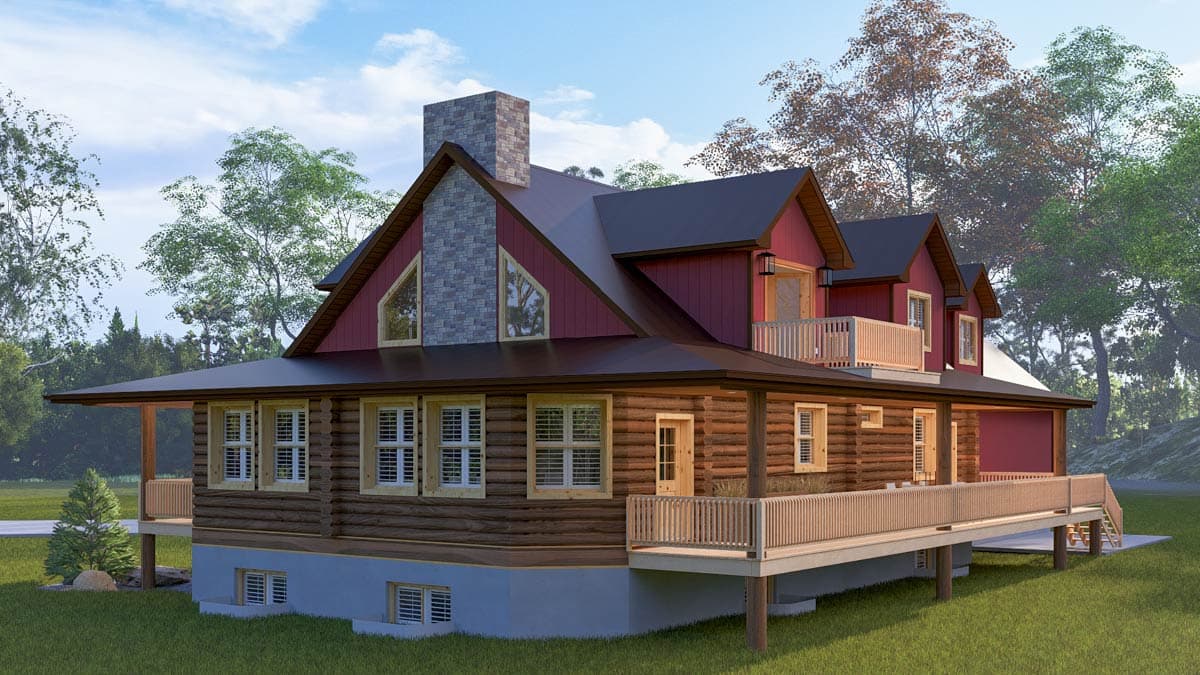 Plan 61569UT: 4-Bed Mountain Log Cabin House Plan with Warp-Around Porch - 4010 Sq Ft - Image #18 - Log Cabin, Mountain