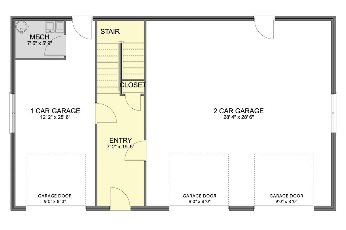 Plan 61570UT: Traditional 4-Car Garage with Second-Floor Apartment -  1414 Sq Ft - Floor Plan - Main Level - Country, Traditional