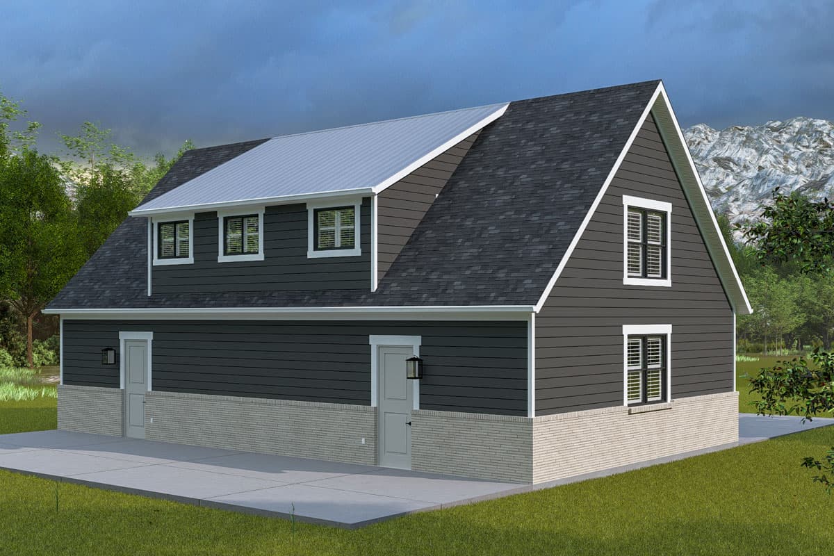 Plan 61570UT: Traditional 4-Car Garage with Second-Floor Apartment -  1414 Sq Ft - Image #6 - Country, Traditional