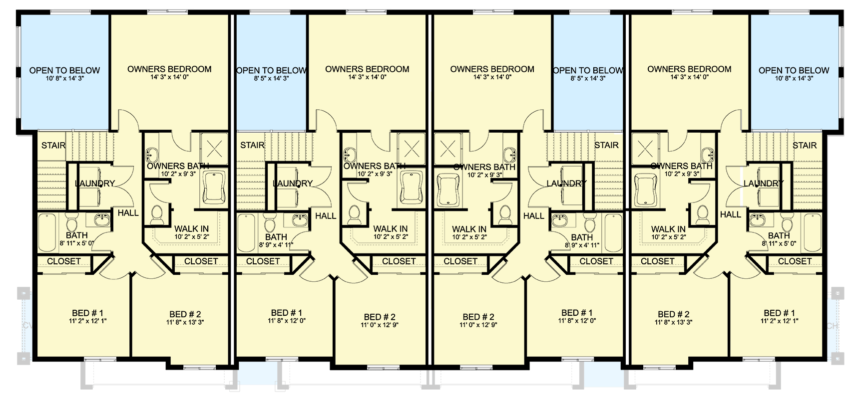 Plan 61573UT: Two-Story Traditional Multiplex House Plan with Four 3-Bed Units - 6950 Sq Ft - Floor Plan - 2nd Floor - New American, Traditional