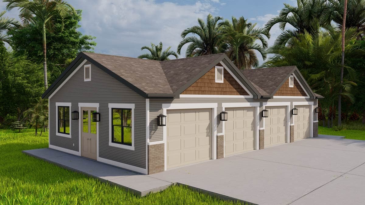 Plan 61574UT: 1600 Square Foot Detached Garage with Matching Four Bays - Image #5 - Traditional