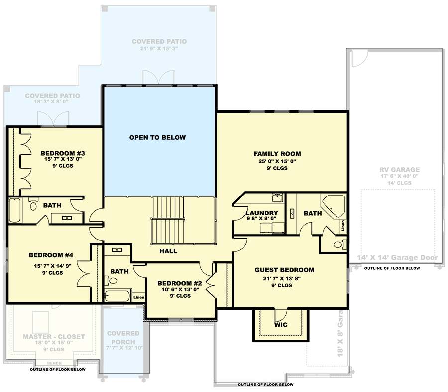 Plan 506023BRY: 5-Bed New American House Plan with Two-Story Great Room - 4582 Sq Ft - Floor Plan - 2nd Floor - Craftsman, Mountain, New American