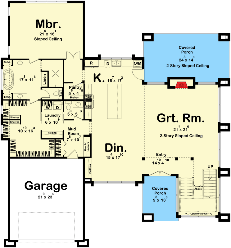 Plan 623467DJ: 3-Bed Modern Mountain House Plan with Two-Story Great Room - 3097 Sq Ft  - Floor Plan - Main Level - Modern, Mountain, Northwest