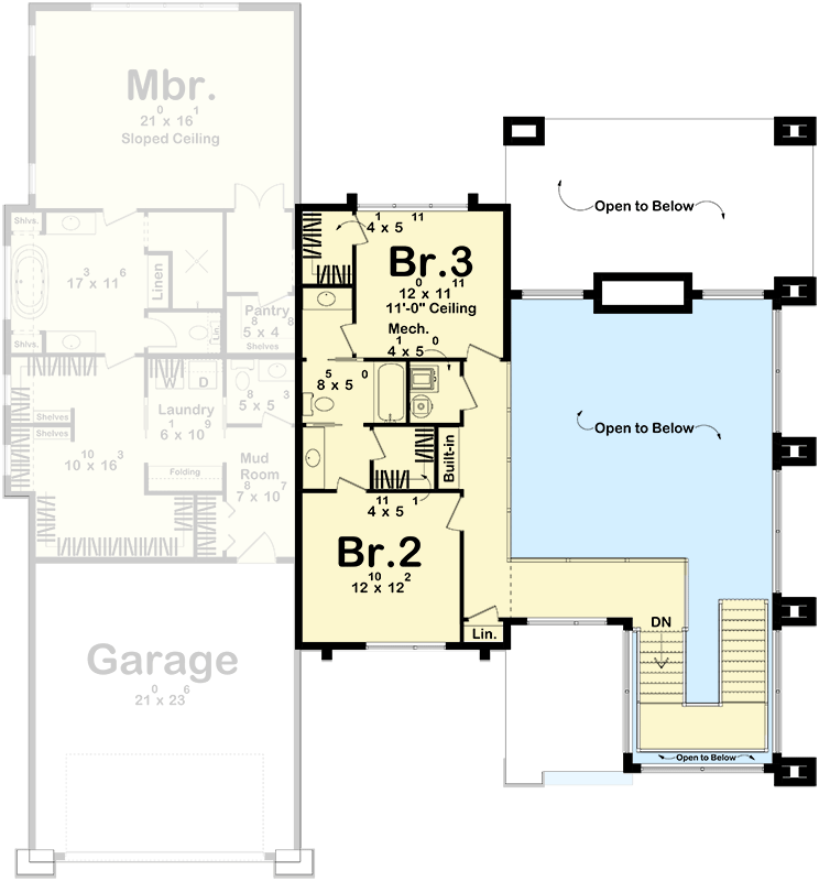 Plan 623467DJ: 3-Bed Modern Mountain House Plan with Two-Story Great Room - 3097 Sq Ft  - Floor Plan - 2nd Floor - Modern, Mountain, Northwest
