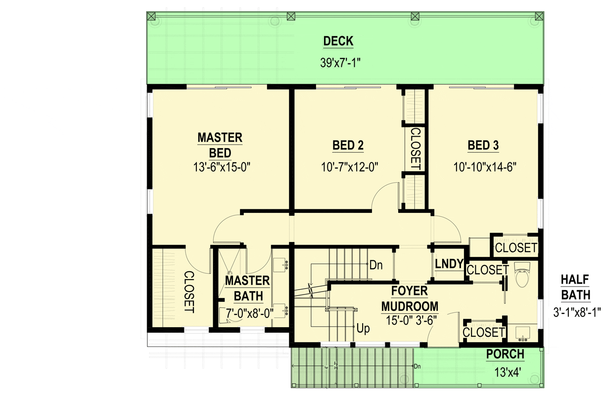 Plan 670010NEA: 3-Bed Elevated Cape House with Upside Down Floor Plan - 1659 Sq Ft - Floor Plan - 2nd Floor - Cape Cod, Cottage, Low Country
