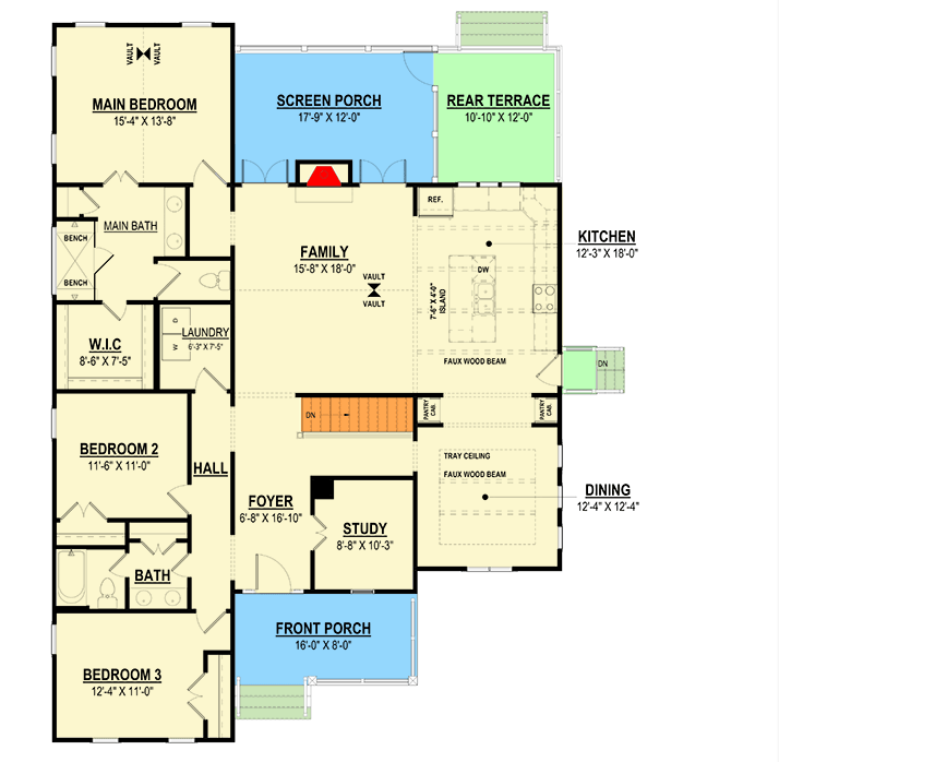 Plan 83670CRW: Single-Story Traditional Cottage House Plan with Split-Bedrooms - 2015 Sq Ft - Floor Plan - Main Level - Cottage, Traditional