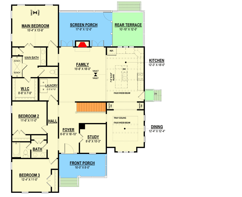 Plan 83671CRW: 3-Bed Shingle House Plan with Home Office - 2026 Sq Ft - Floor Plan - Main Level - Shingle