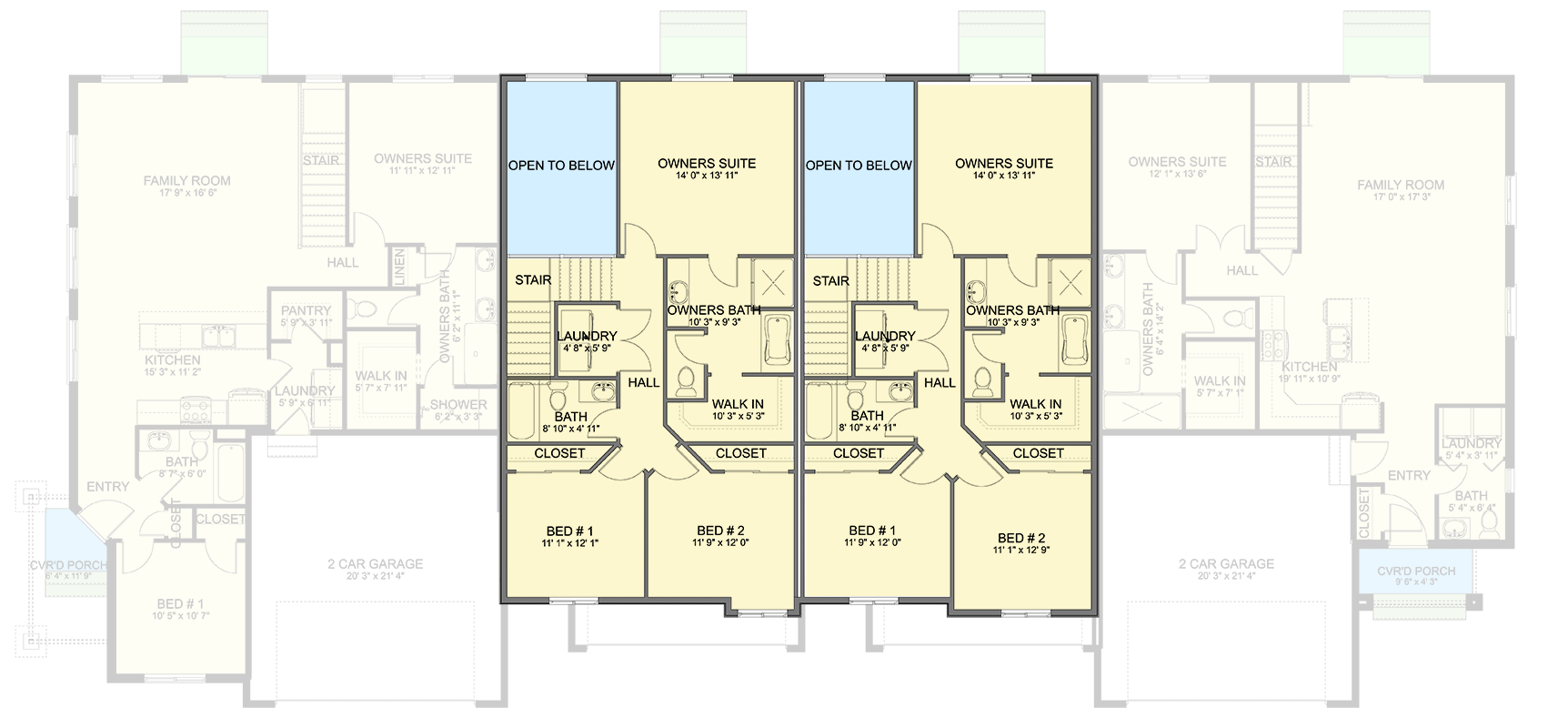 Plan 61577UT: Two-Story Four-Plex House Plan with 2-Car Garage Per Unit - 5469 Sq Ft - Floor Plan - 2nd Floor - Traditional