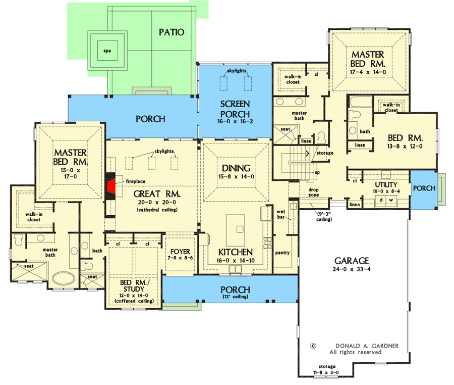Plan 444428GDN: 4-Bedroom New American House Plan with Bonus Room - 3236 Sq Ft - Floor Plan - Main Level - Farmhouse, Modern Farmhouse, New American