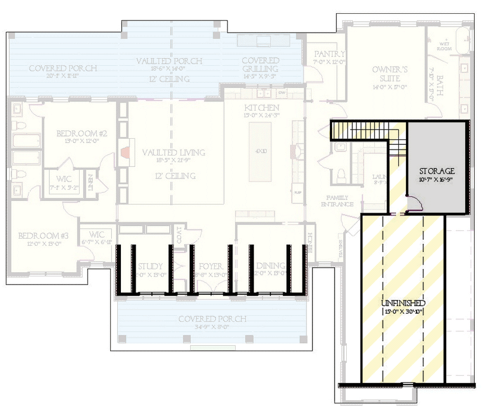 Plan 46526LA: 3-Bed Modern Farmhouse Plan with Bonus Room Over Garage - 2993 Sq Ft - Floor Plan - Bonus Level - Country, Farmhouse, Modern Farmhouse, New American
